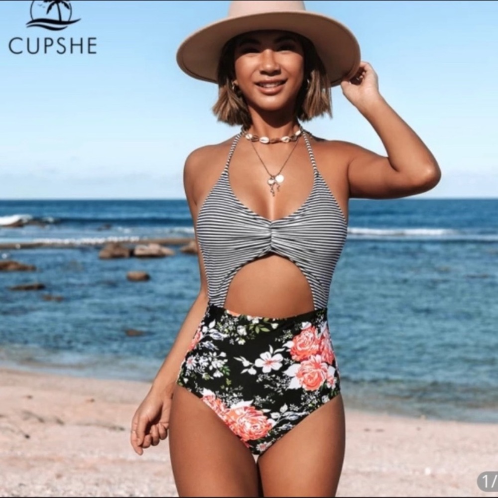 Cupshe floral/striped one piece swim